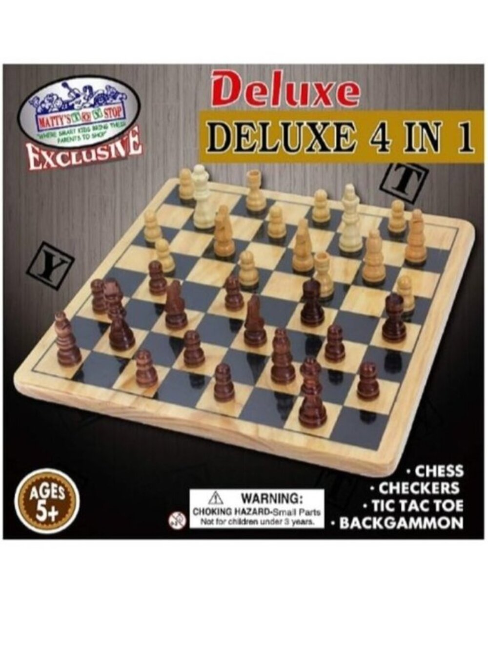 𝐌𝐀𝐓𝐓𝐘'𝐒 🅃🄾🅈STOP Deluxe4in1 Chess Checkers TicTacToe Backgammon Game Set